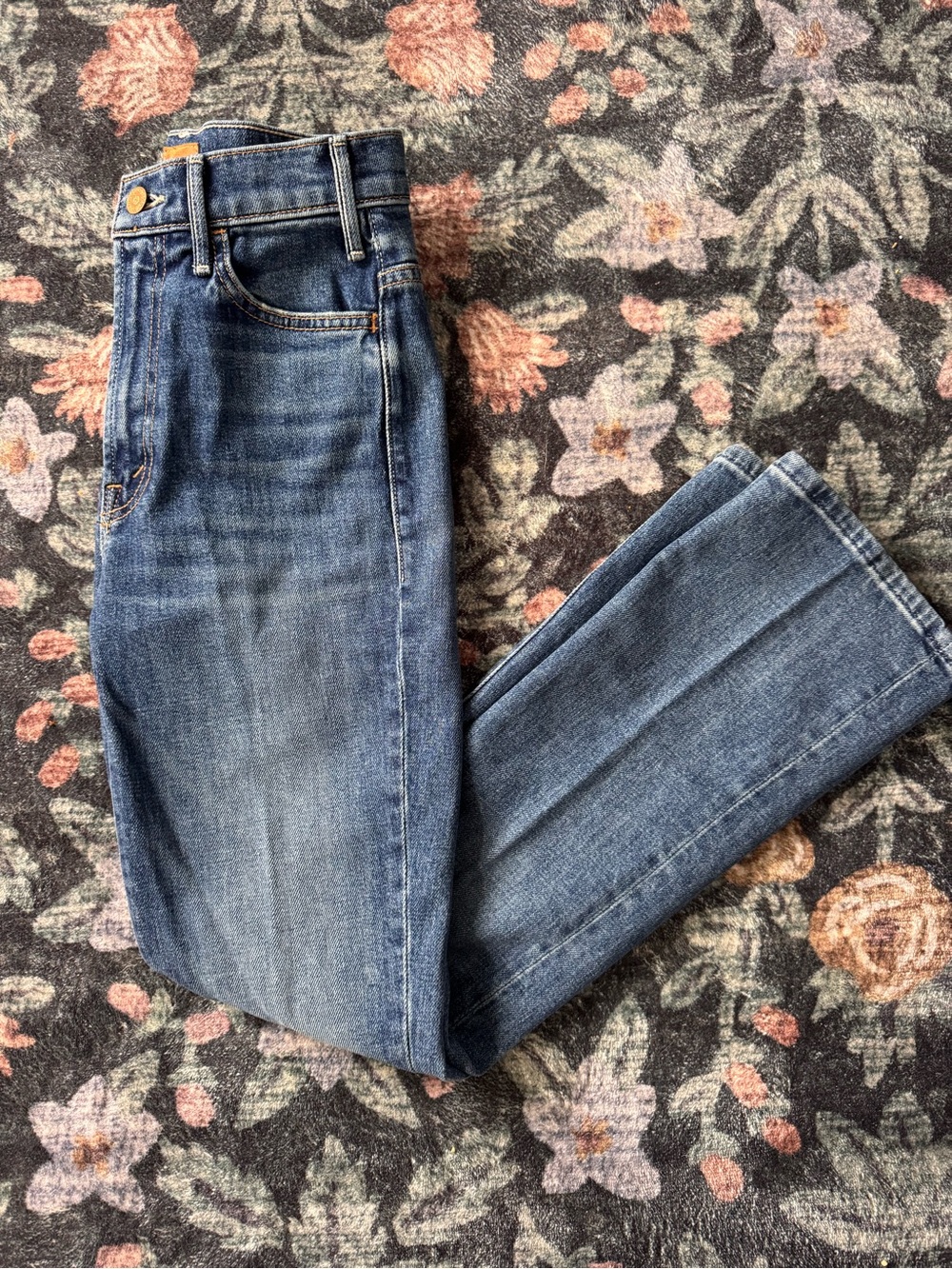 MOTHER Medium Blue Denim Jeans with Brass Hardware